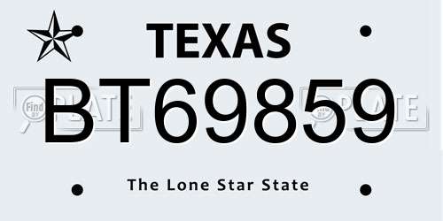 BT69859 Texas License Plate