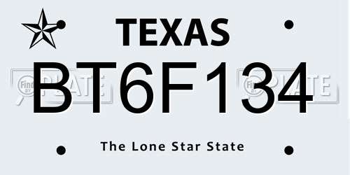 BT6F134 Texas License Plate