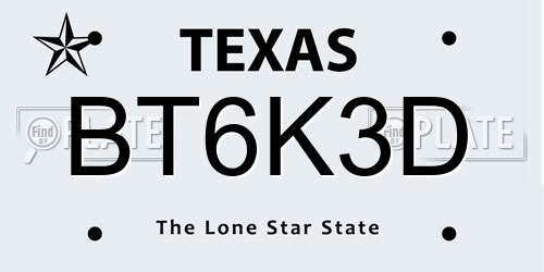 BT6K3D Texas License Plate