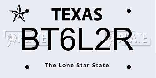 BT6L2R Texas License Plate