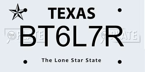 BT6L7R Texas License Plate