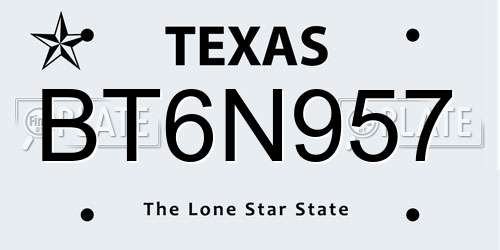 BT6N957 Texas License Plate