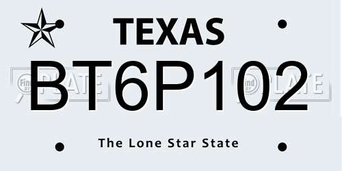 BT6P102 Texas License Plate