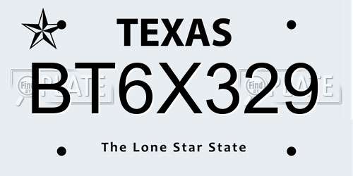 BT6X329 Texas License Plate