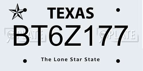 BT6Z177 Texas License Plate
