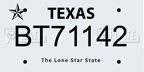 BT71142 Texas License Plate