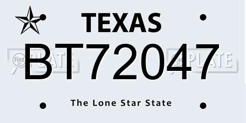 BT72047 Texas License Plate