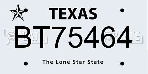 BT75464 Texas License Plate