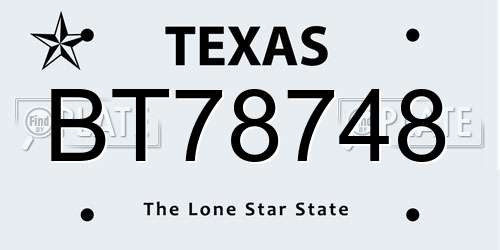 BT78748 Texas License Plate