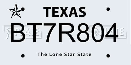 BT7R804 Texas License Plate