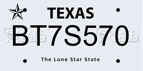 BT7S570 Texas License Plate