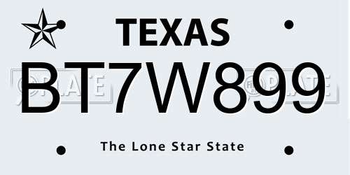 BT7W899 Texas License Plate