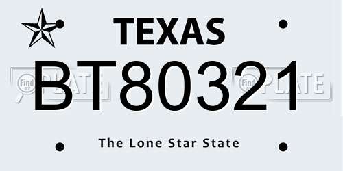 BT80321 Texas License Plate