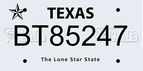 BT85247 Texas License Plate