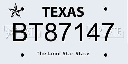 BT87147 Texas License Plate