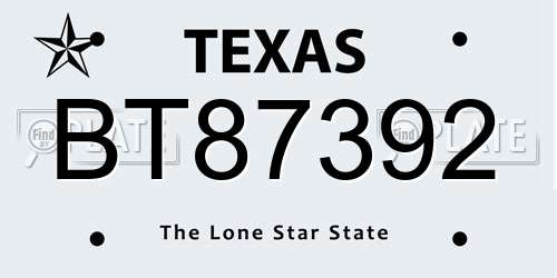 BT87392 Texas License Plate