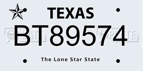 BT89574 Texas License Plate