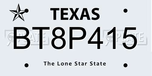 BT8P415 Texas License Plate