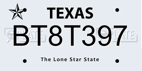 BT8T397 Texas License Plate