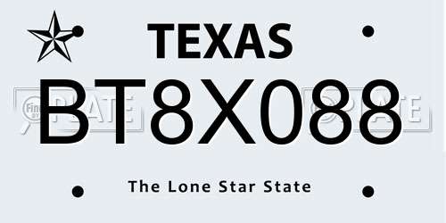 BT8X088 Texas License Plate