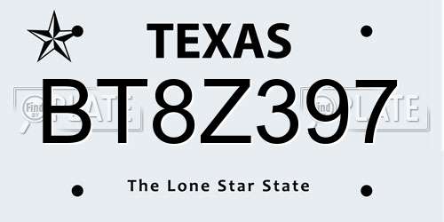 BT8Z397 Texas License Plate