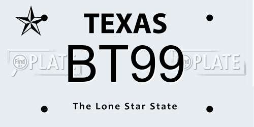 BT99 Texas License Plate
