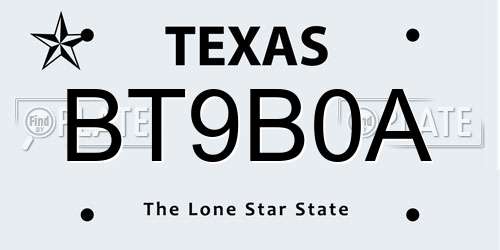 BT9B0A Texas License Plate