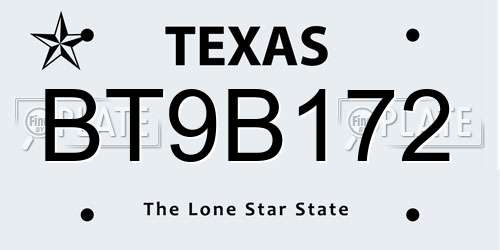 BT9B172 Texas License Plate