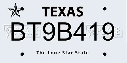 BT9B419 Texas License Plate