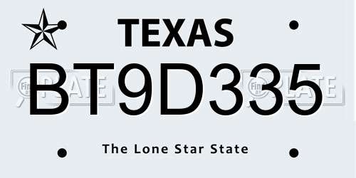 BT9D335 Texas License Plate