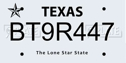 BT9R447 Texas License Plate