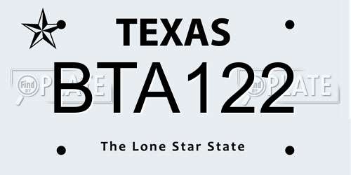 BTA122 Texas License Plate