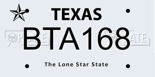 BTA168 Texas License Plate