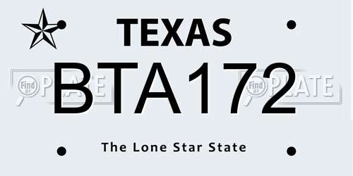 BTA172 Texas License Plate