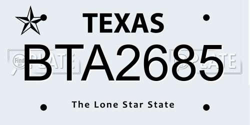 BTA2685 Texas License Plate