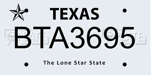 BTA3695 Texas License Plate