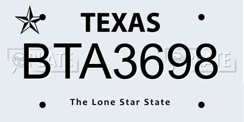 BTA3698 Texas License Plate