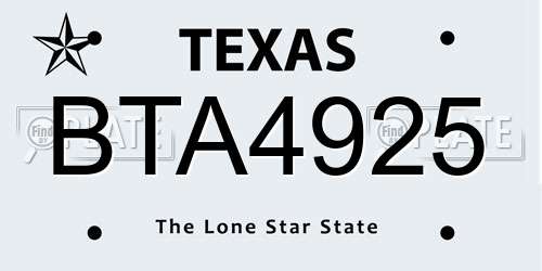 BTA4925 Texas License Plate