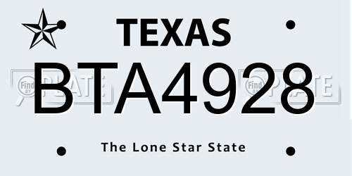 BTA4928 Texas License Plate