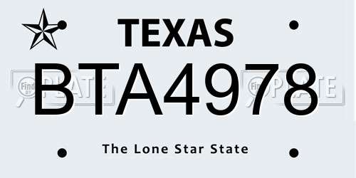 BTA4978 Texas License Plate