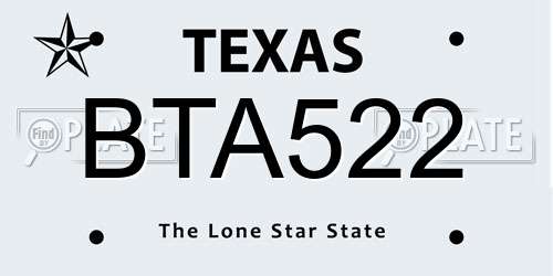 BTA522 Texas License Plate
