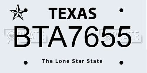 BTA7655 Texas License Plate
