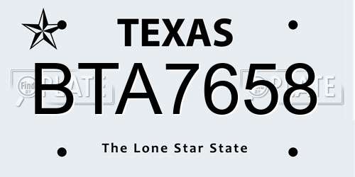 BTA7658 Texas License Plate
