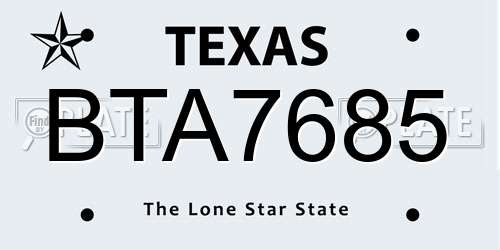 BTA7685 Texas License Plate