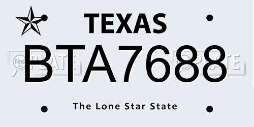 BTA7688 Texas License Plate