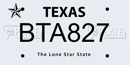 BTA827 Texas License Plate