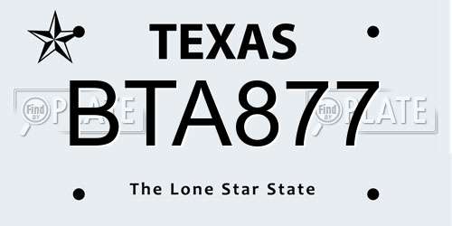 BTA877 Texas License Plate