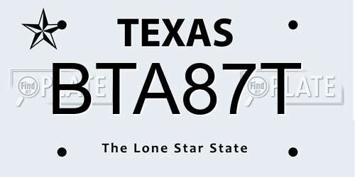 BTA87T Texas License Plate