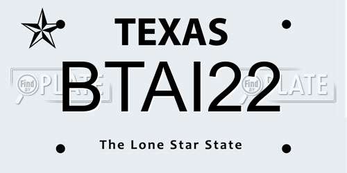 BTAI22 Texas License Plate