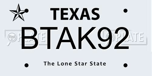 BTAK92 Texas License Plate